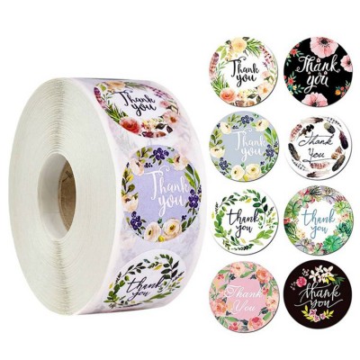 Round Floral Thank You Package Seal Labels Custom Stickers Die Cut For Decoration